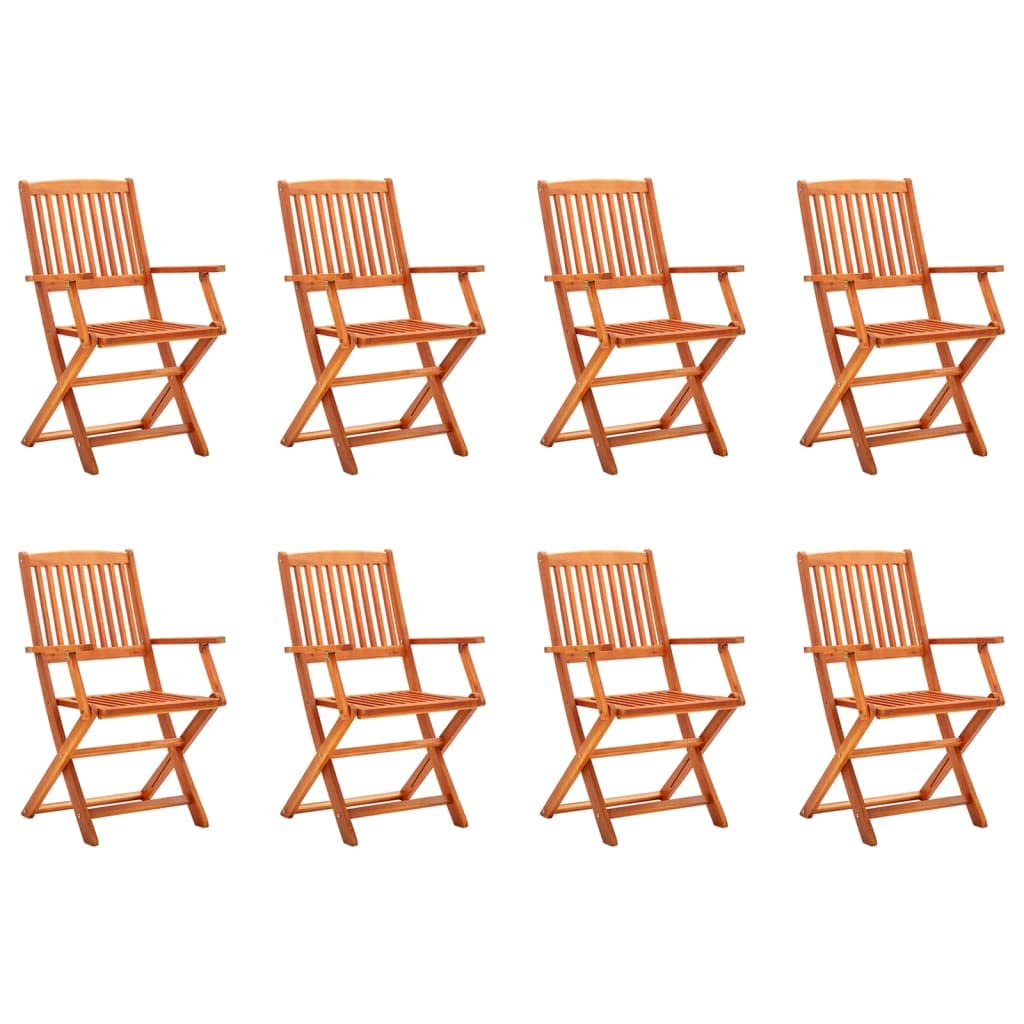 vidaXL Patio Folding Chairs 8 Pcs, Camping Garden Chair with Armrest, Outdoor Lawn Chair for Deck Garden Pool, Retro, Solid Wood Eucalyptus