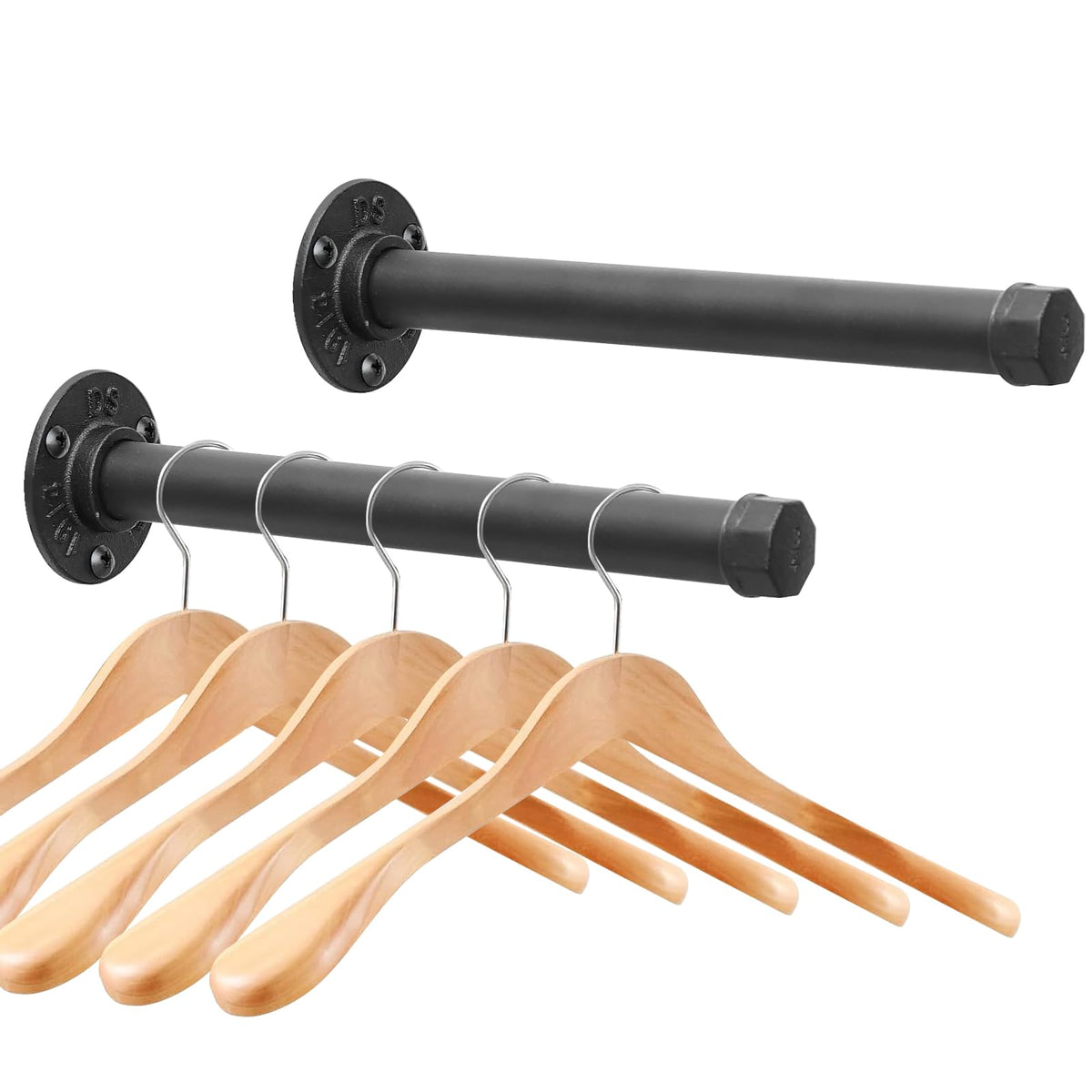 Cast Iron Wall Mounted Clothes Rack, Heavy Duty Industrial Pipe Clothing Rack for Hanging Clothes, Garment Racks for Wardrobe Or