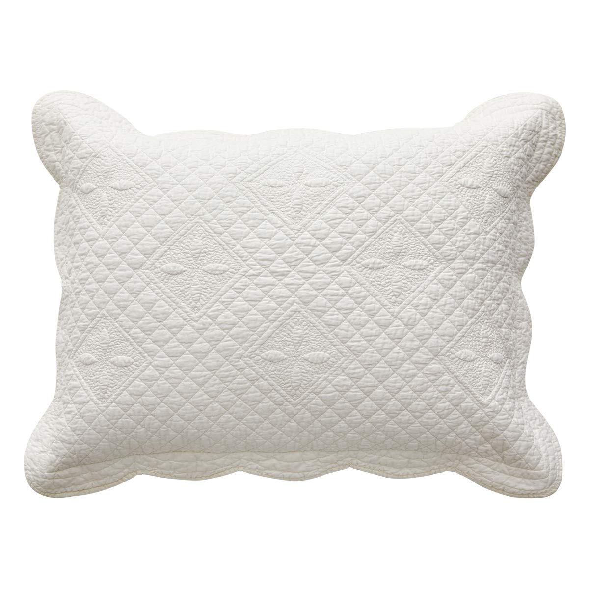 Sage Garden Luxury Pure Cotton Quilted Standard Pillow Sham 20' X 26', Ivory