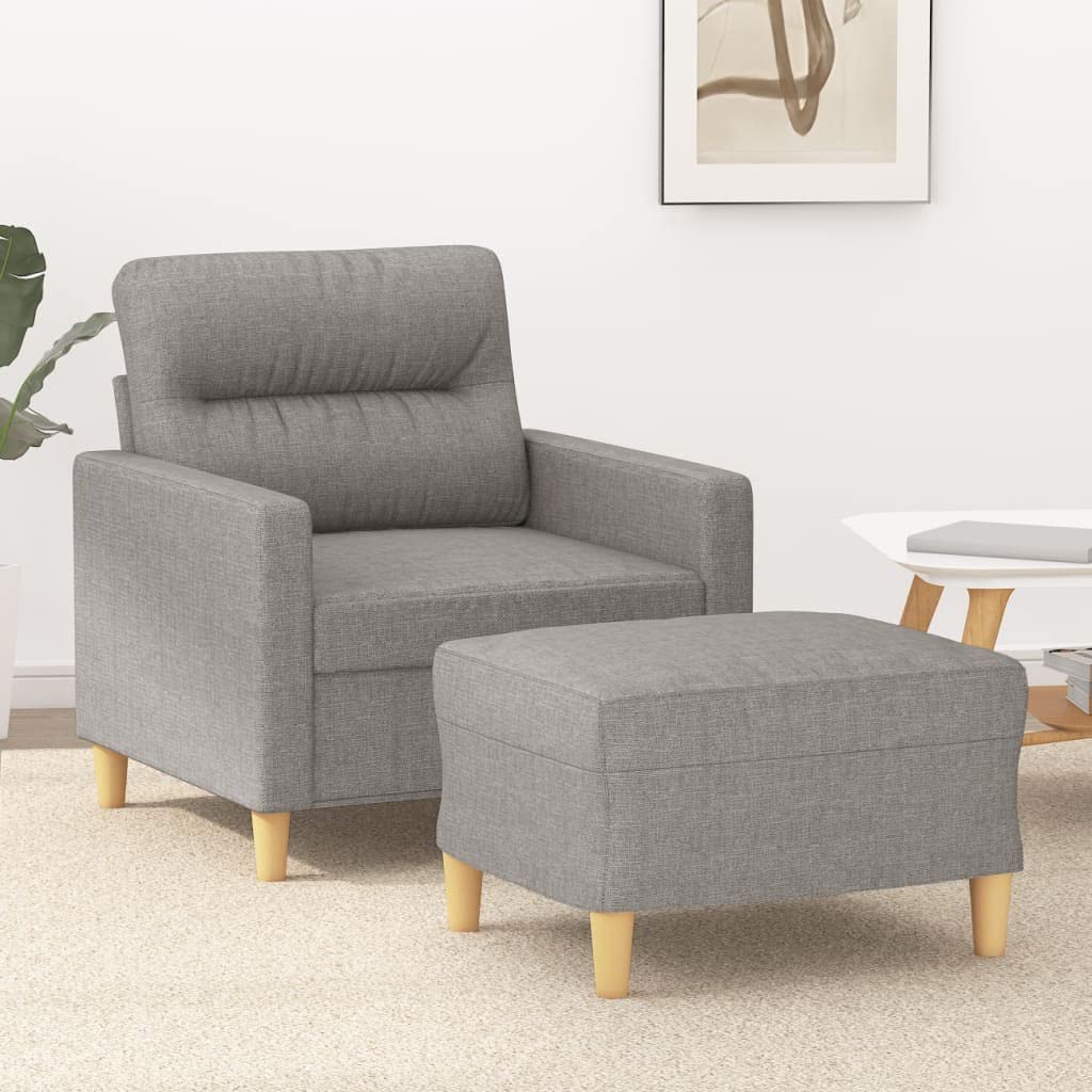 vidaXL Modern Fabric Armchair with Footstool - Light Gray - Comfy Seating for Living Room, Lounge - Easy Assembly Required