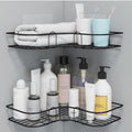 Arr Black Steel Corner Shelf For Bathroom Wall With 2 Adhesive Hooks/No Drill Bathroom Organiser(Pack Of 2)