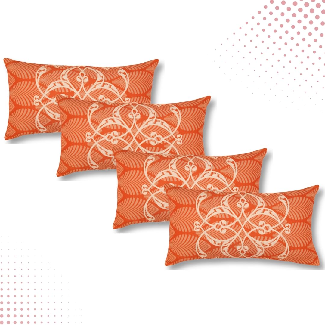 Zeba World Lumbar Rectangular Cushion Cover  Decorative | Sofa, Bedroom, Couch | Polycanvas Printed Motif  Orange  12X22 Inch