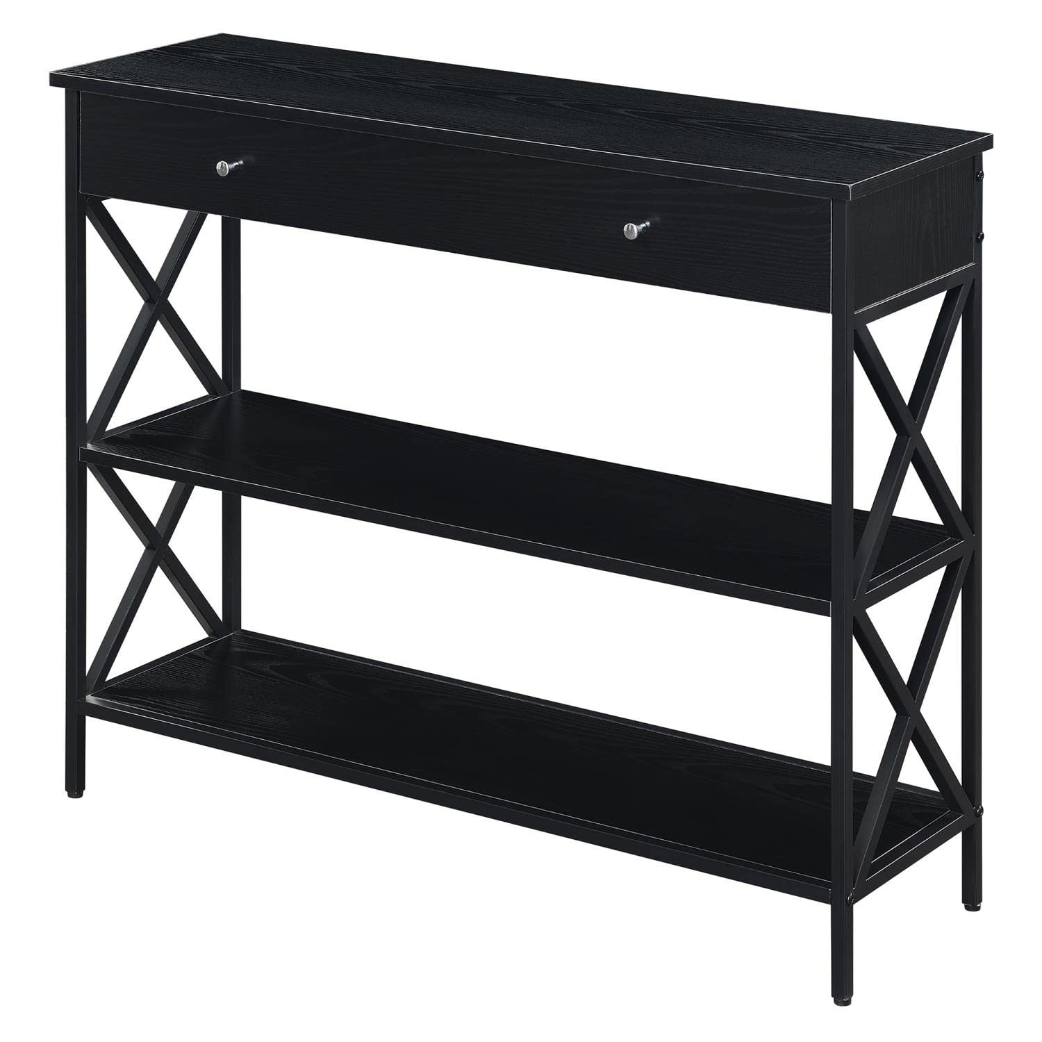 Convenience Concepts Tucson 1-Drawer Console Table with Shelves, Black/Black