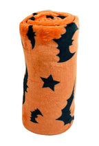 Halloween Throw Blanket: Soft Black Bats Silhouette On Orange Velvet Fleece For Sofa Bed Couch Chair Dorm