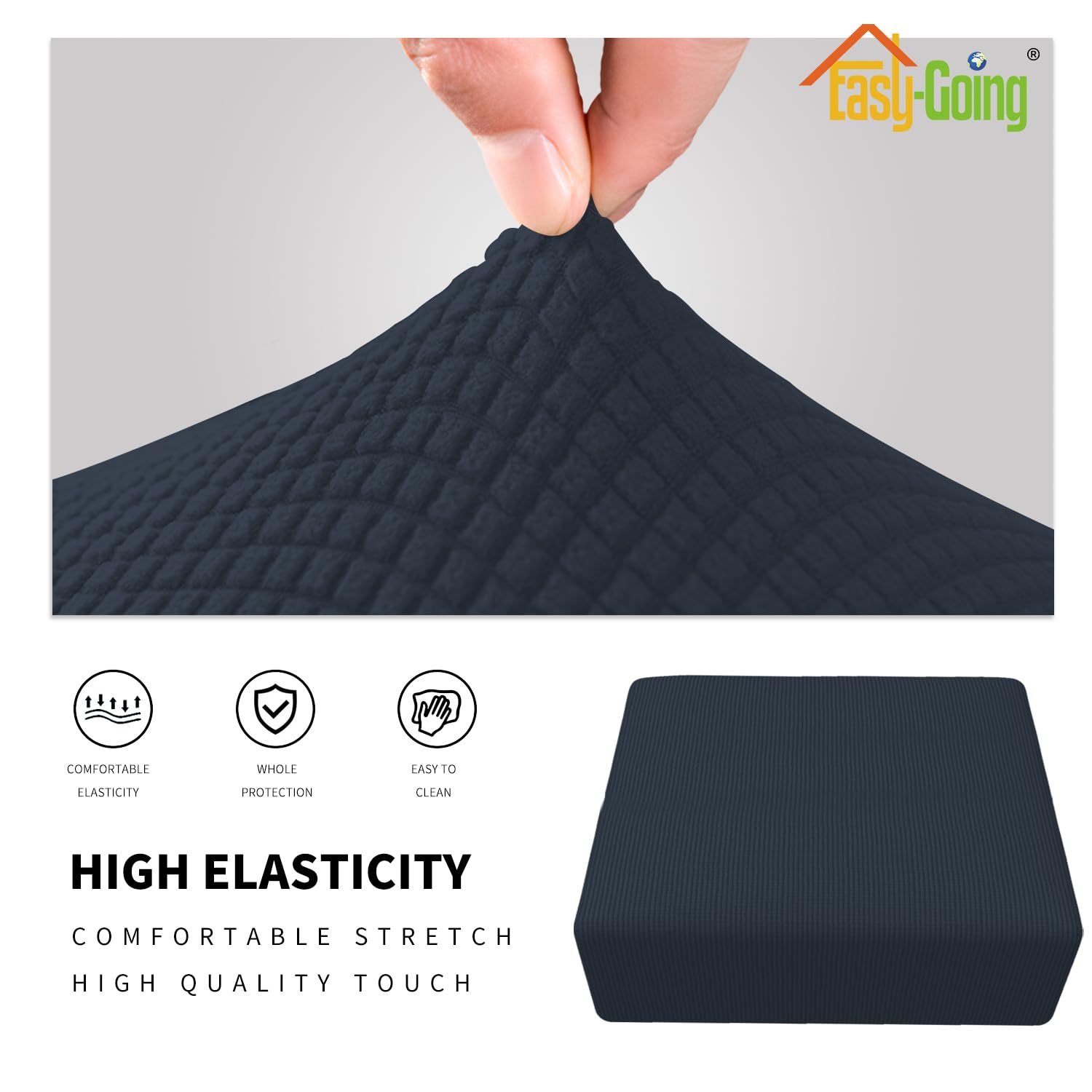Easy-Going Stretch Square Ottoman Cover 40X40X15 Inch Folding Storage Stool Furniture Protector Soft Rectangle Slipcover With Elastic Bottom Dark Blue