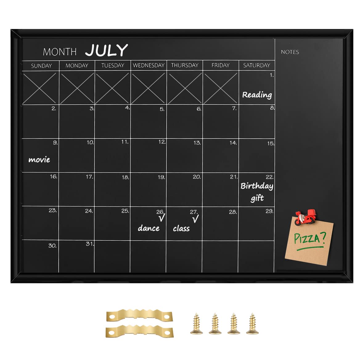 Toraso Calendar Chalkboard, 18 X 24 Inches, Magnetic Surface Black Frame Chalk Board For Planning,School Timetable Memo, Hanging