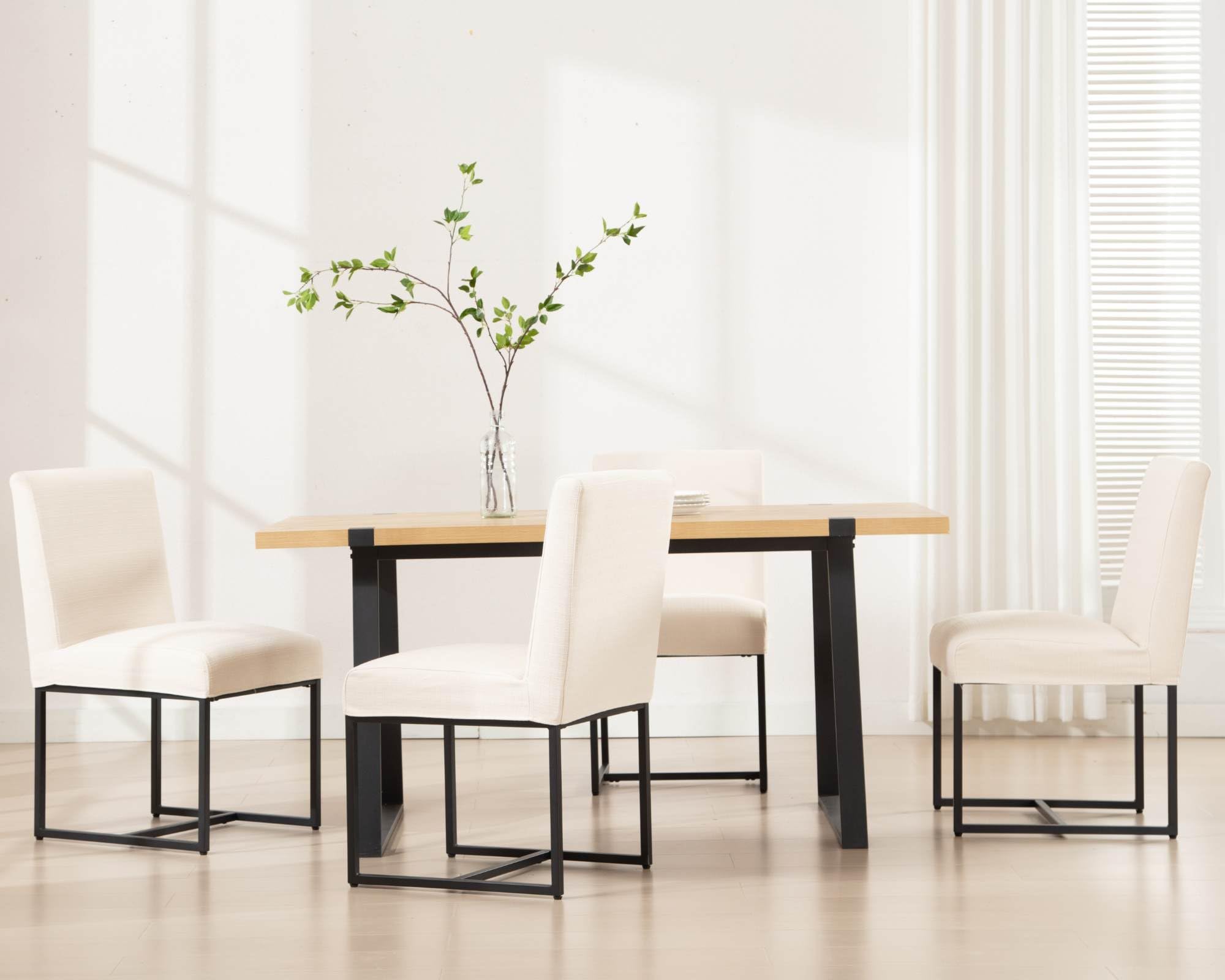 Vescasa Upholstered Dining Chairs Set Of 4 With Removable Chair Cover, Mid Century Modern Padded Chair With Black Metal Frame Fo