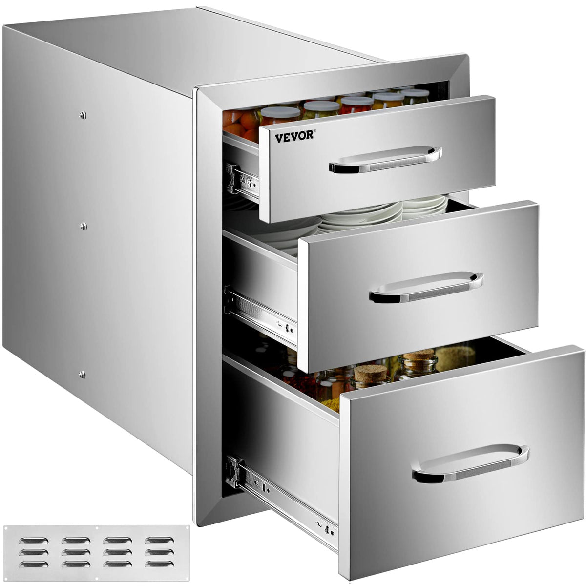 Vevor Flush Mount Triple Access Storage With Stainless Steel Handle For Bbq Island Patio Grill Station, 14W X 20.3H X 23D Inch