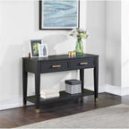 Steve Silver Co Yves Modern Console Sofa Dual Drawers, Bottom Shelf Table, 48 x 18 x 30, Rubbed Charcoal with Brushed Brass Accents