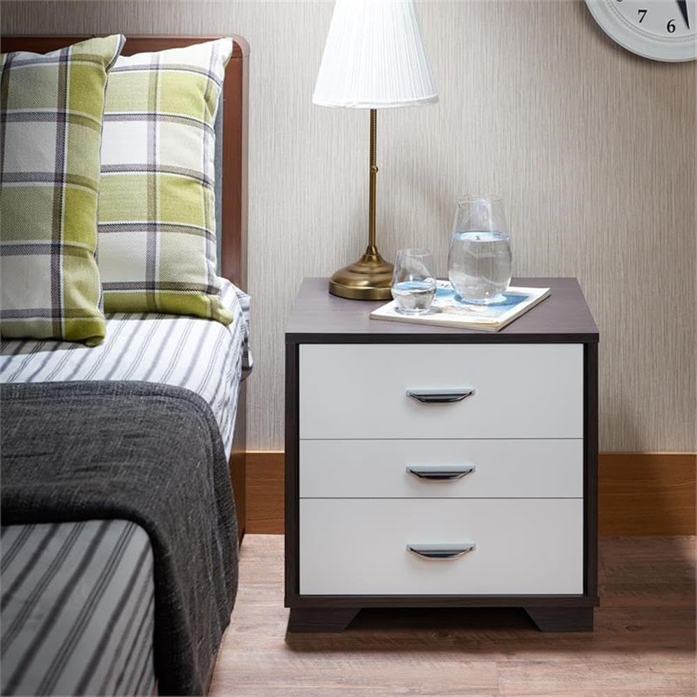 Acme Eloy Wooden Nightstand With 3 Drawers And Wooden Frame In White And Black