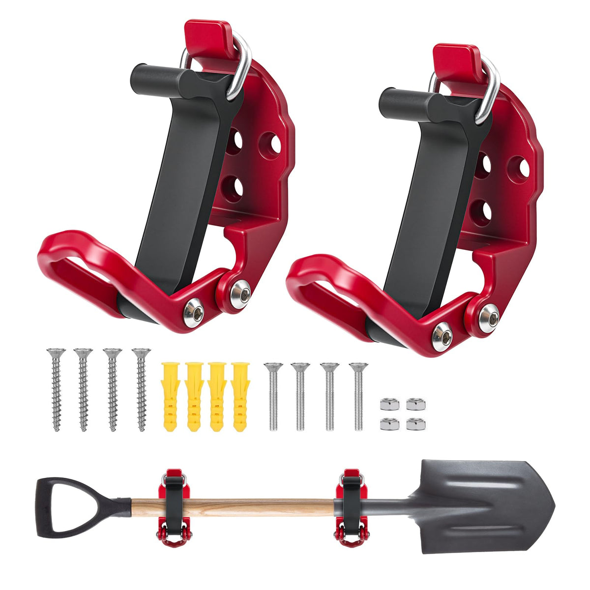 SIMCFUN 2 Pack Shovel Holder Wall Mount for Truck & Trailer, Adjustable RubberCoated Clamp for Shovel, Broom & Rake,Axe (0.61