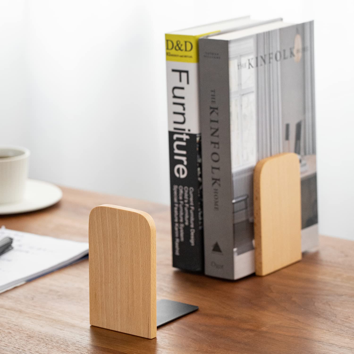 Muso Wood Book Ends For Shelves, Non-Slip Bookends, Heavy Duty Wooden Bookend Support For Books And Movies (Beech 1 Pair)