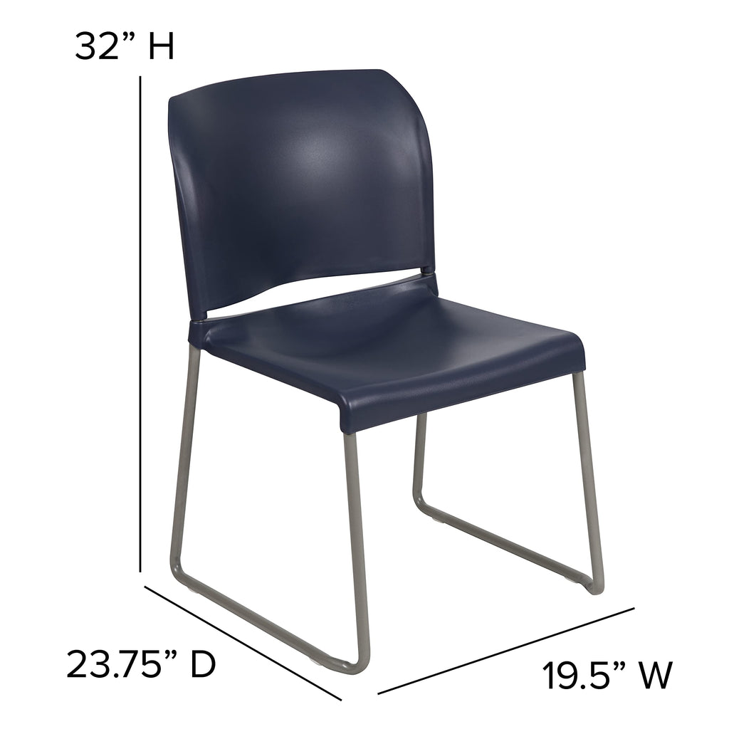 Flash Furniture Hercules Series 880 Lb. Capacity Navy Full Back Contoured Stack Chair With Gray Powder Coated Sled Base