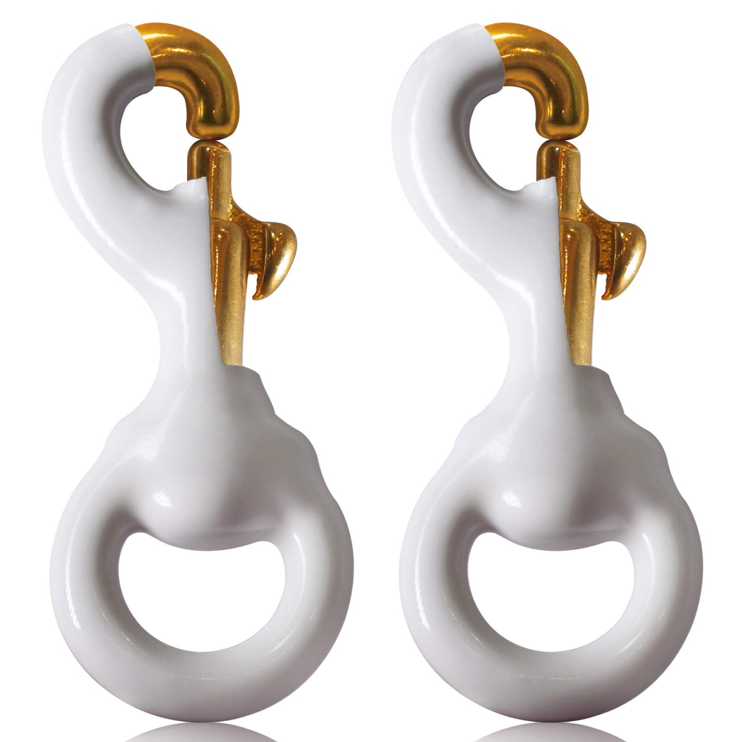 Anley Flag Accessory - 1 Pair White Rubber Coated Brass Swivel Snap Hook - Heavy Duty Flag Pole Halyard Rope Attachment Clip - F