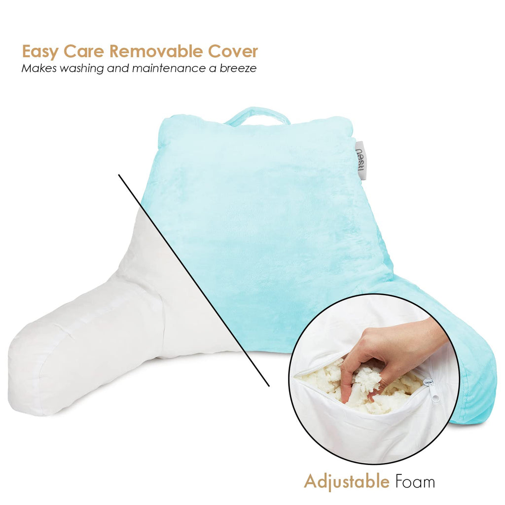 Nestl Reading Pillow Standard Bed Pillow, Back Pillow For Sitting In Bed Shredded Memory Foam Chair Pillow, Reading & Bed Rest Pillows Light Blue Back Pillow For Bed, Bed Chair Arm Pillow With Pockets