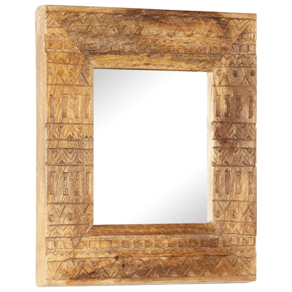 vidaXL Hand-Carved Solid Mango Wood Mirror - 19.7&quot;x19.7&quot;x4.3&quot; - Durable Tropical Hardwood, Square Shape, No Assembly Required, Brown, Wall-Mounted, Bohemian Style