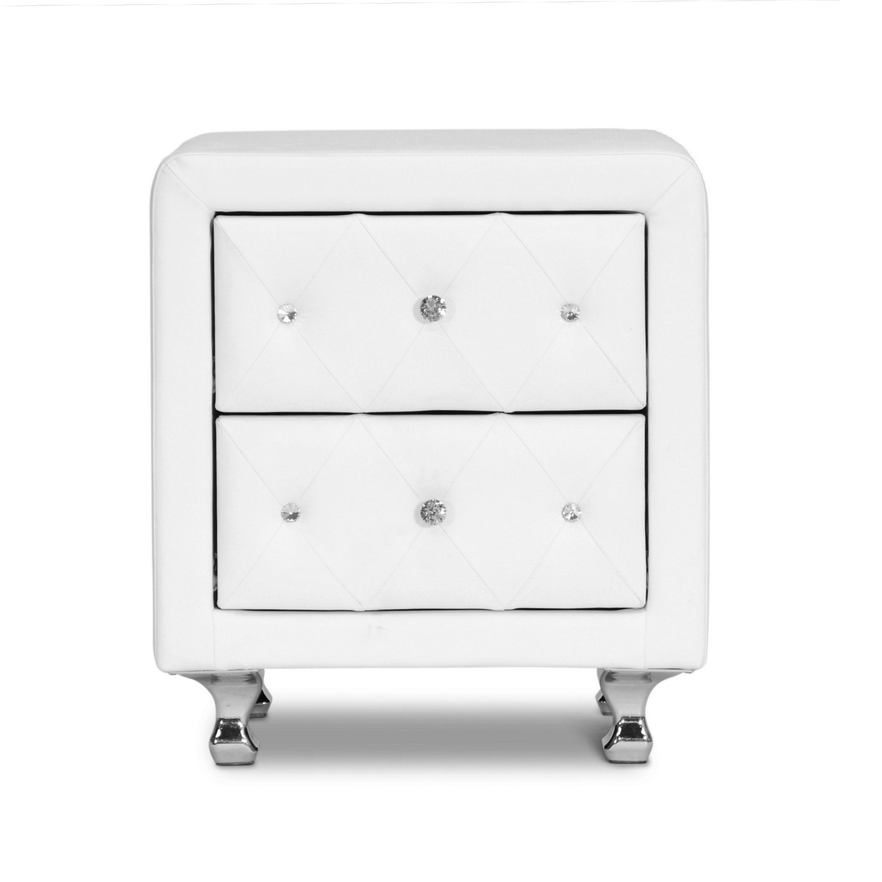 Baxton Studio Stella Crystal Tufted Upholstered Modern Nightstand, White