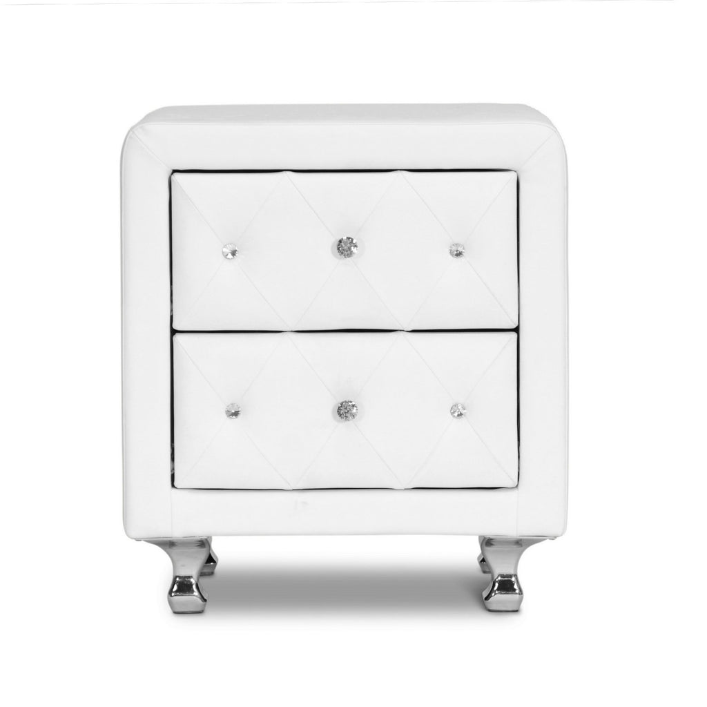 Baxton Studio Stella Crystal Tufted Upholstered Modern Nightstand, White
