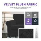 Znsayotx Oversized Velvet 3 Piece Couch Cover With 2 Extra Large Seat Cushion Covers Stretch Sofa Cover For 2 Cushion Couch Thick Soft Loveseat Sofa Slipcover (Black),71'-91'(2 Cushions)