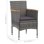 vidaXL Bistro Set 3 Piece Poly Rattan/Steel with Dark Gray Cushions and Tempered Glass Tabletop - Ideal for Garden/Balcony/Deck/Backyard