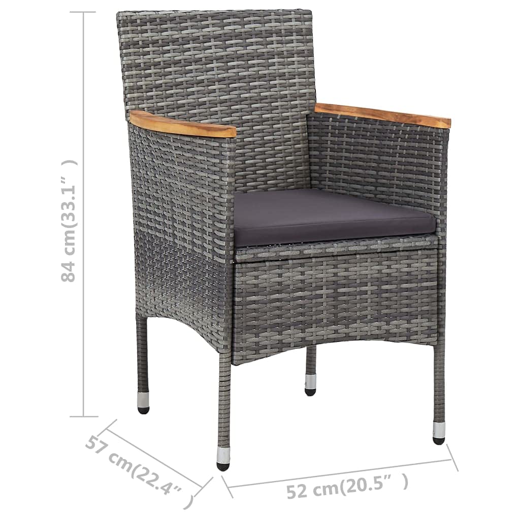 vidaXL Bistro Set 3 Piece Poly Rattan/Steel with Dark Gray Cushions and Tempered Glass Tabletop - Ideal for Garden/Balcony/Deck/Backyard