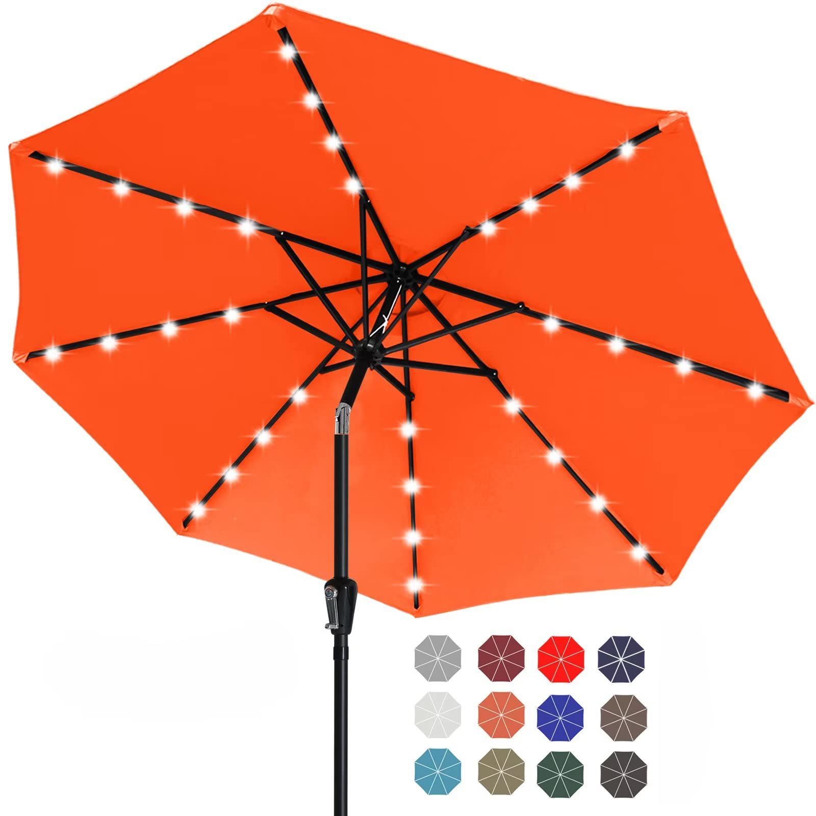 Abccanopy Durable Solar Led Patio Umbrellas With 32Led Lights 11Ft (Orange)