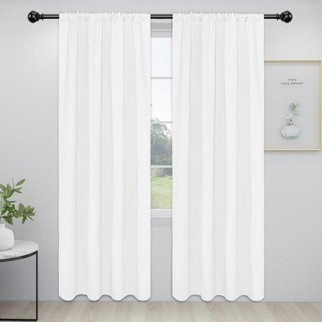 Easy-Going Rod Pocket Blackout Curtains For Bedroom, Room Darkening Window Curtains For Living Room, Thermal Insulated Noise Reduction Solid Window Drapes, 2 Panels(34X84 In, White)