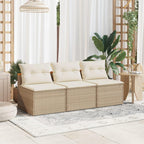 vidaXL Armless Patio Sofas - Beige Poly Rattan Outdoor Seating with Cream White Cushions, Weather-Resistant & Modular Design