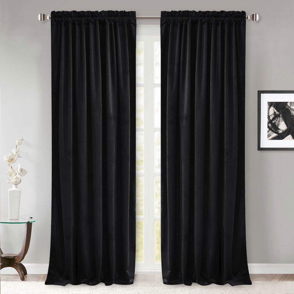Stangh Wide Velvet Curtains For Sliding Door 90 Inches Long Blackout Black Thermal Insulated Window Drapes Rod Pocket Light Bloc