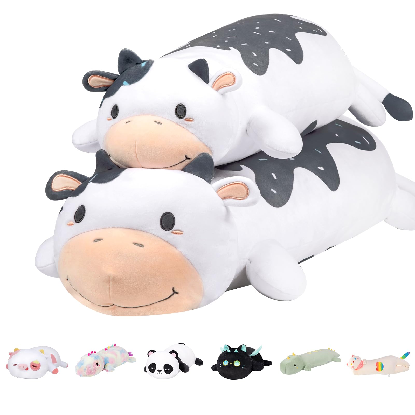 Mewaii Cow Plush Body Pillow - 25' Kawaii Stuffed Animals Squishy Cute Long Plushies Cuddle Pillow For Kids, Birthday Gifts For