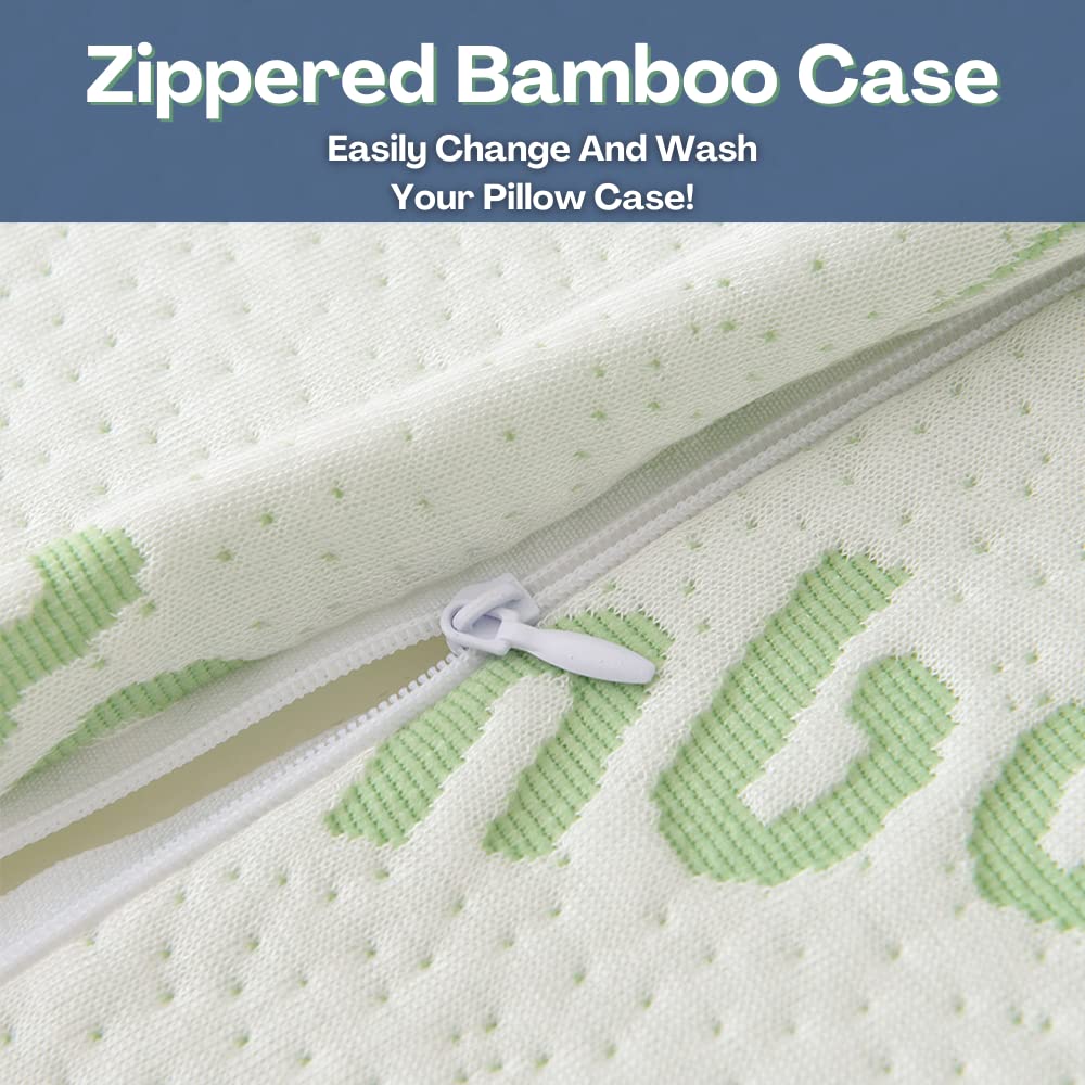 Memory Foam Bamboo Pillows King Size Set Of 2 [Adjustable] For Sleeping - Cool & Breathable Cover With Zipper Rayon Derived From