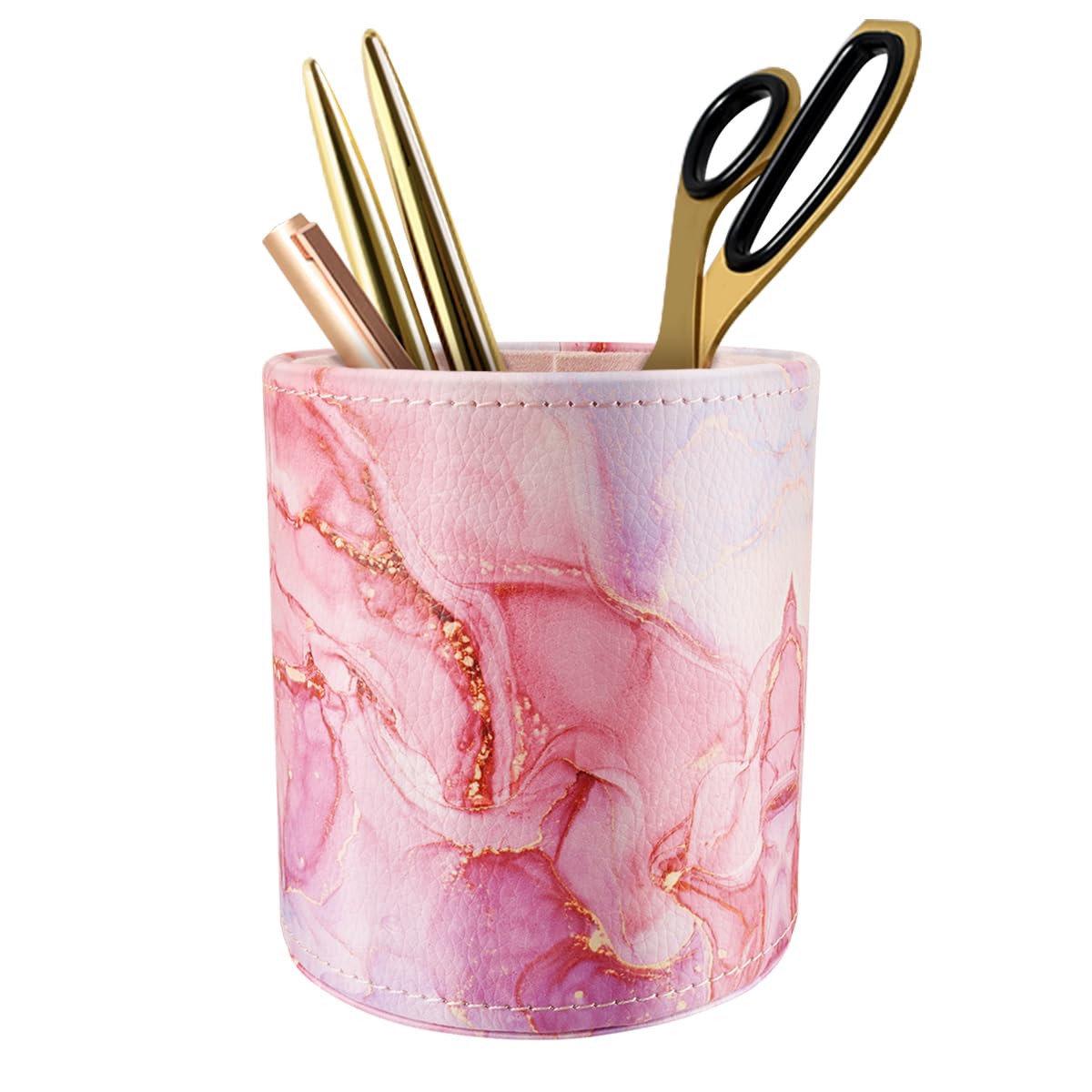 Waveyu Pen Holder For Women Girls, Pencil Cup Pink Desk Decor, Makeup Brush Holder Large Pu Leather Multi-Functional Organizer C