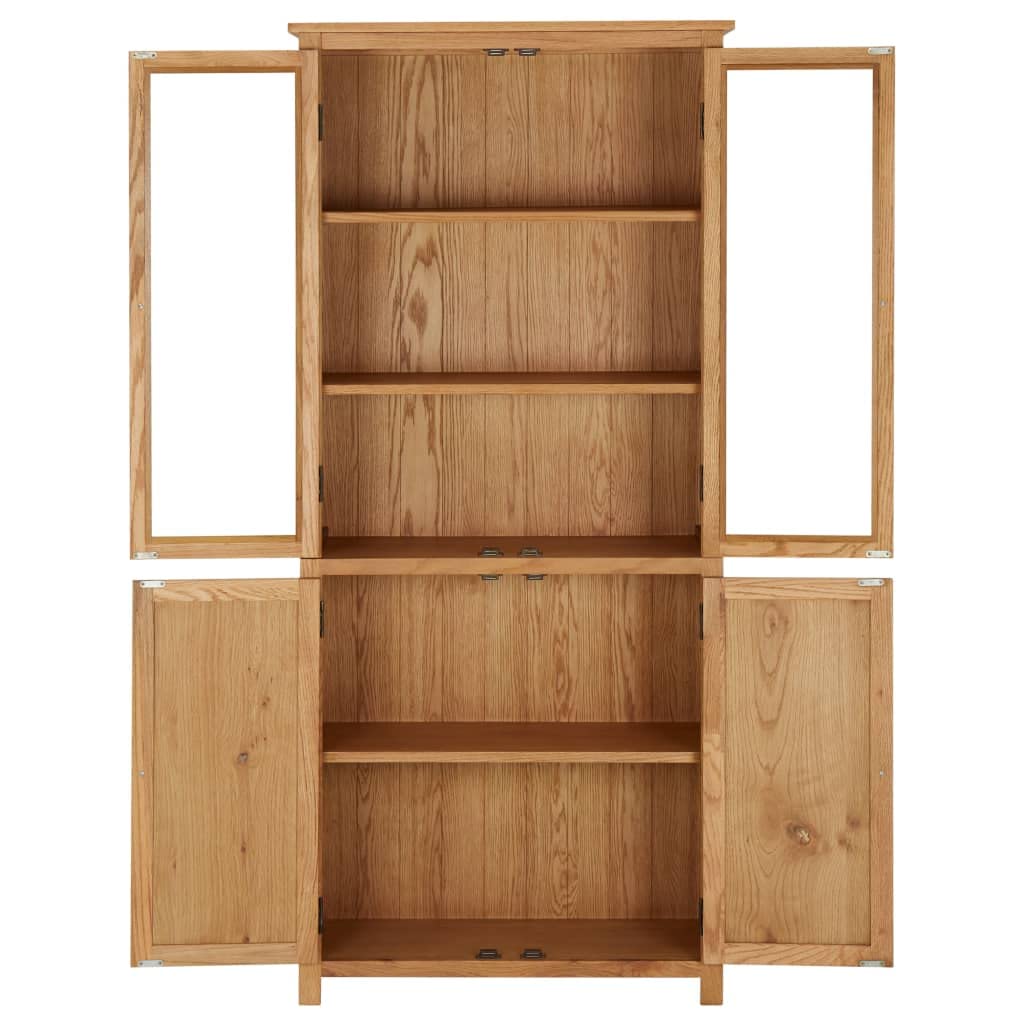 vidaXL Bookshelf, Bookcase with 4 Doors Book Cabinet, Standing Bookshelf for Office Living Room, Shelving Unit, Farmhouse, Solid Oak Wood and Glass