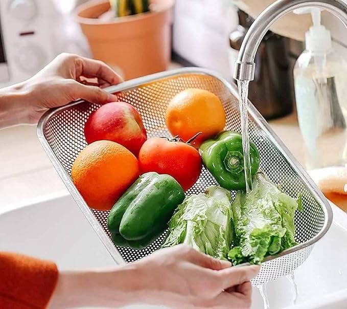 Fenqolit Vegetable Washing Basket For Kitchen  Multipurpose Sink Organiser With Drain For Fruits  SpaceSaving Dish Drying Rac