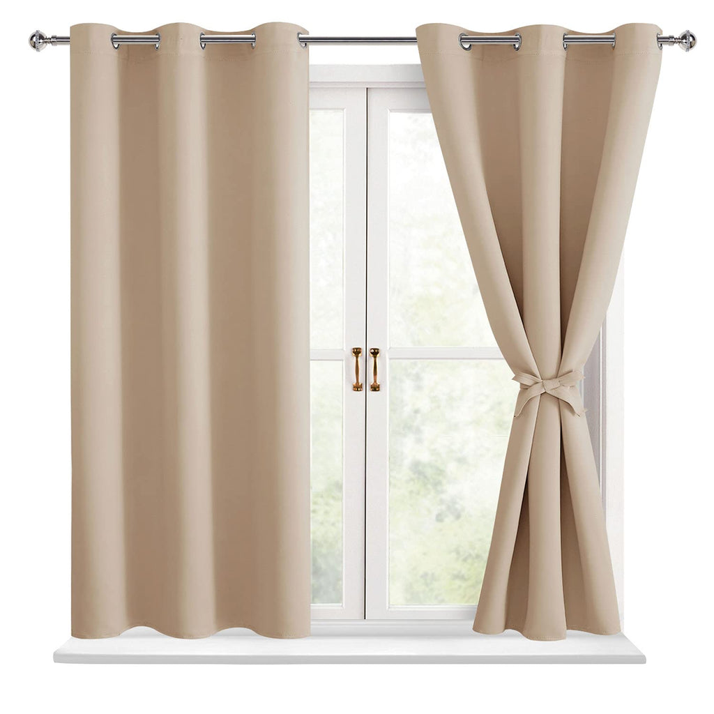 Hiasan Blackout Curtains For Bedroom - Thermal Insulated & Energy Saving Window Curtains For Living Room, 2 Drape Panels Sewn With Tiebacks, Beige, 42 X 54 Inch