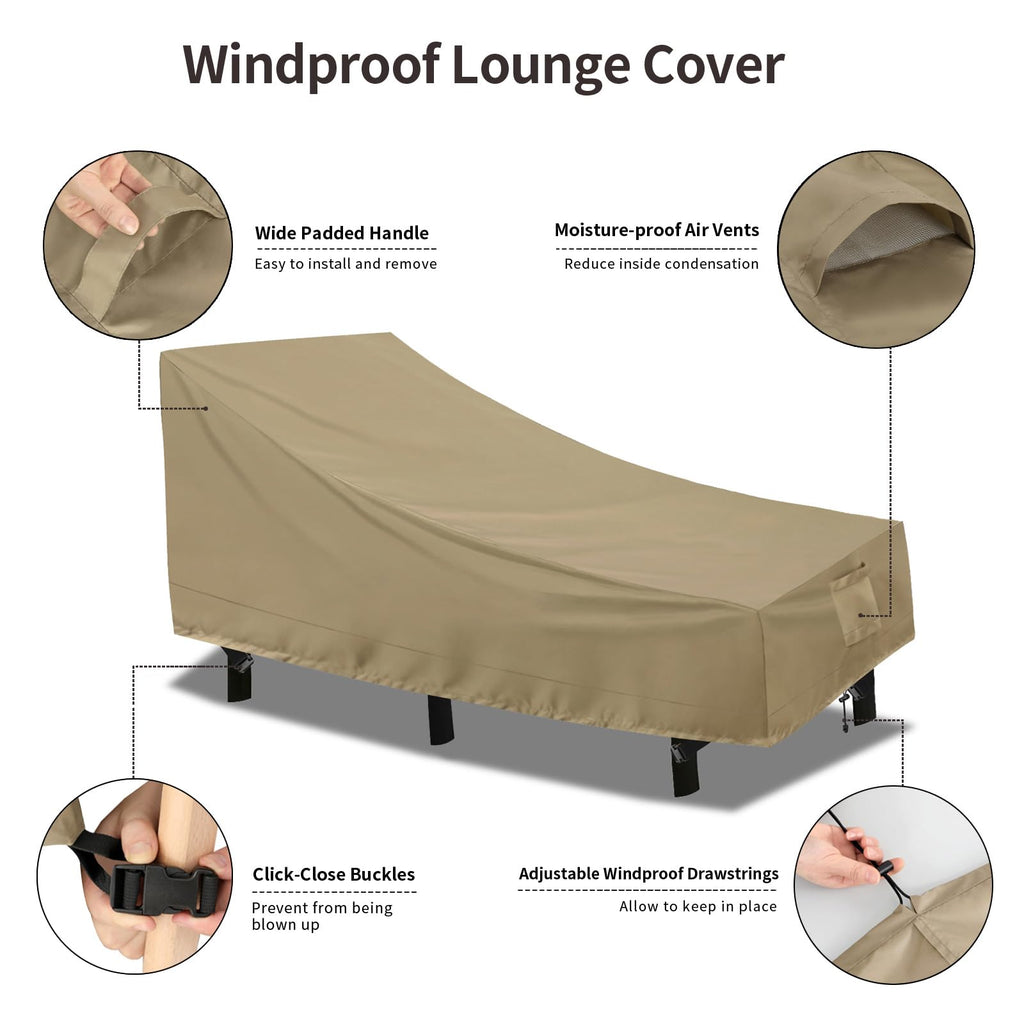 Purefit Outdoor Chaise Lounge Cover, Lounge Chair Covers Waterproof Patio Furniture Lounge Chair Cover, Uv Resistant & Weatherproof, 2 Pack, 78'L X 35.5'W X 33'H Inches, Camel