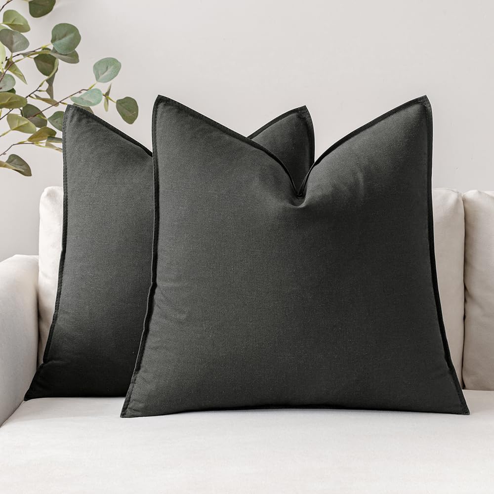 Miulee Pack Of 2 Dark Gray Pillow Covers 22X22 Inch Decorative Couch Throw Pillow Covers Linen Cushion Covers Set Modern Farmhou