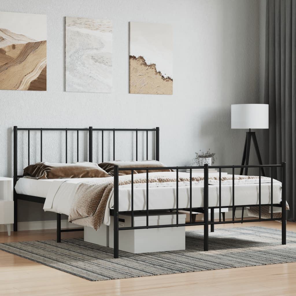 vidaXL Black Metal Bed Frame with Headboard and Footboard - Double Bed Size - Powder-Coated Steel Construction with Metal Slats - 10.2&quot; Under-Bed Storage Space - 81.5&quot;x61.4&quot;x35.4&quot;