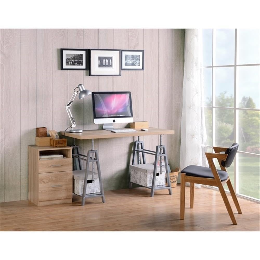 American Furniture Classics Os Home And Office Adjustable Height Writing Desk With Sturdy Metal Base, Cross Hatch Birch