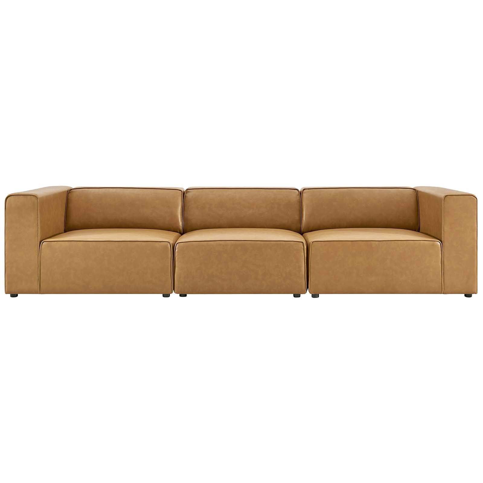 Modway Mingle Vegan Leather 3-Piece Sectional Sofa in Tan