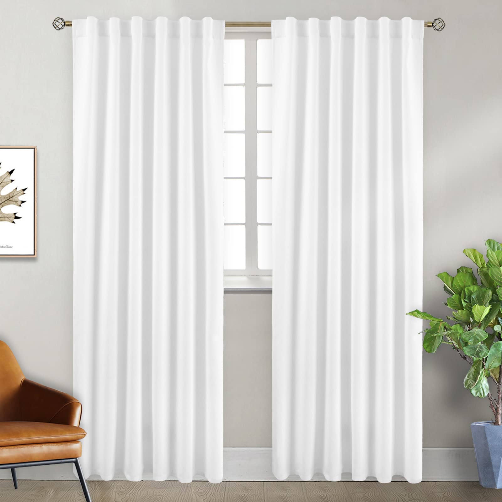 Bgment Rod Pocket And Back Tab White Curtains For Bedroom - Thermal Insulated Room Darkening Curtains For Living Room, 2 Window Curtain Panels (52 X 90 Inch, Pure White)