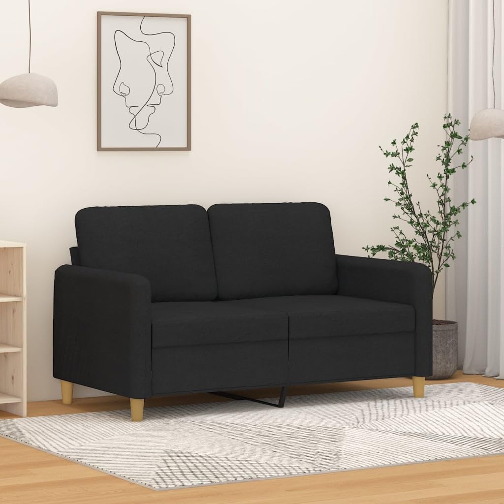vidaXL Modern 2-Seater Sofa: Black 47.2 Fabric Couch with Thick Padding and Durable Frame for Living Room or Office Use