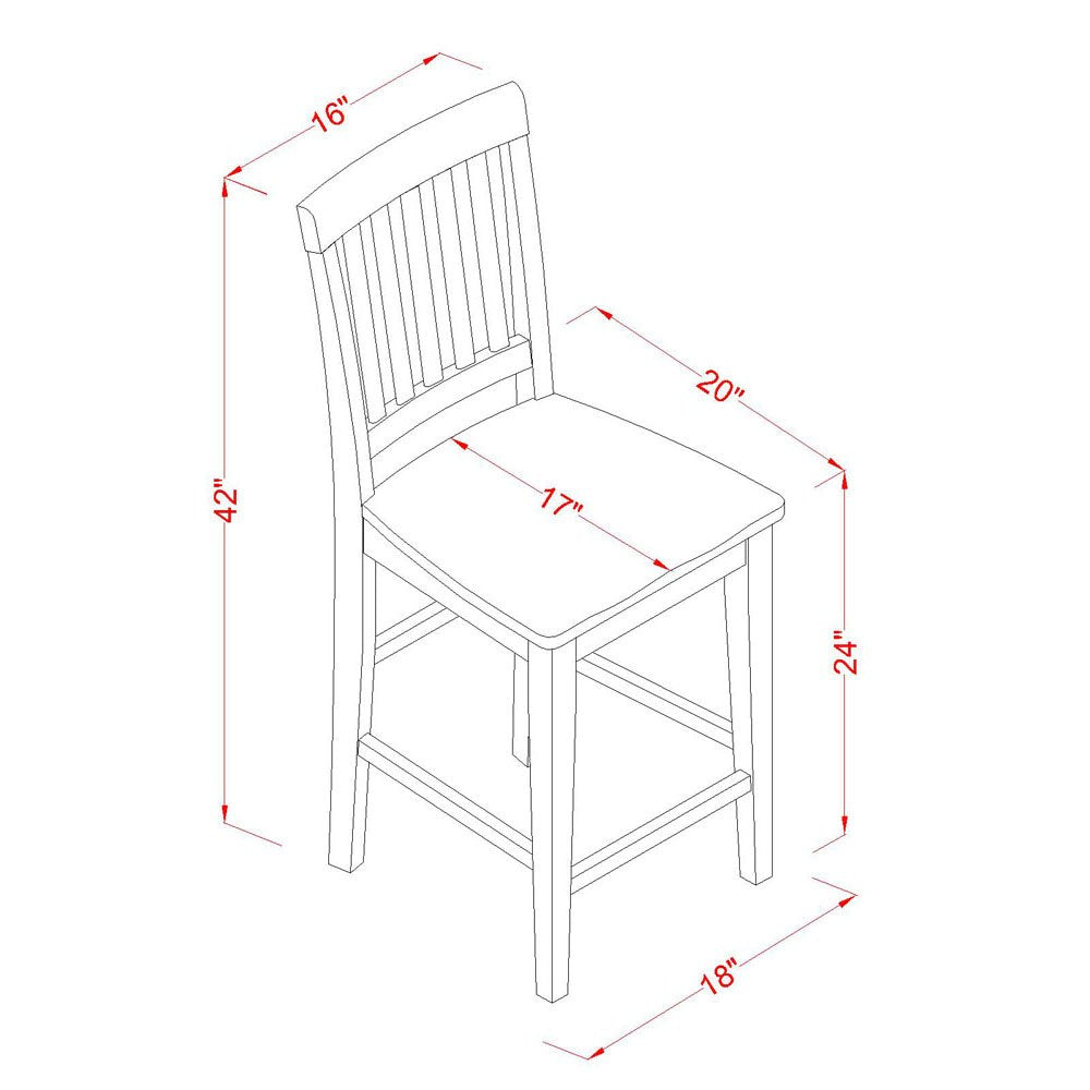 East West Furniture YAVN5-MAH-W 5 Piece Counter Height Dining Set Includes a Rectangle Dinette Table and 4 Kitchen Dining Chairs, 30x48 Inch, Mahogany