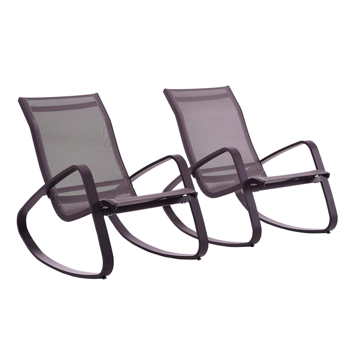 Modway Traveler Outdoor Patio Aluminum Mesh Rocking Sling Gliders, Two Lounge Chairs, Green Stripe