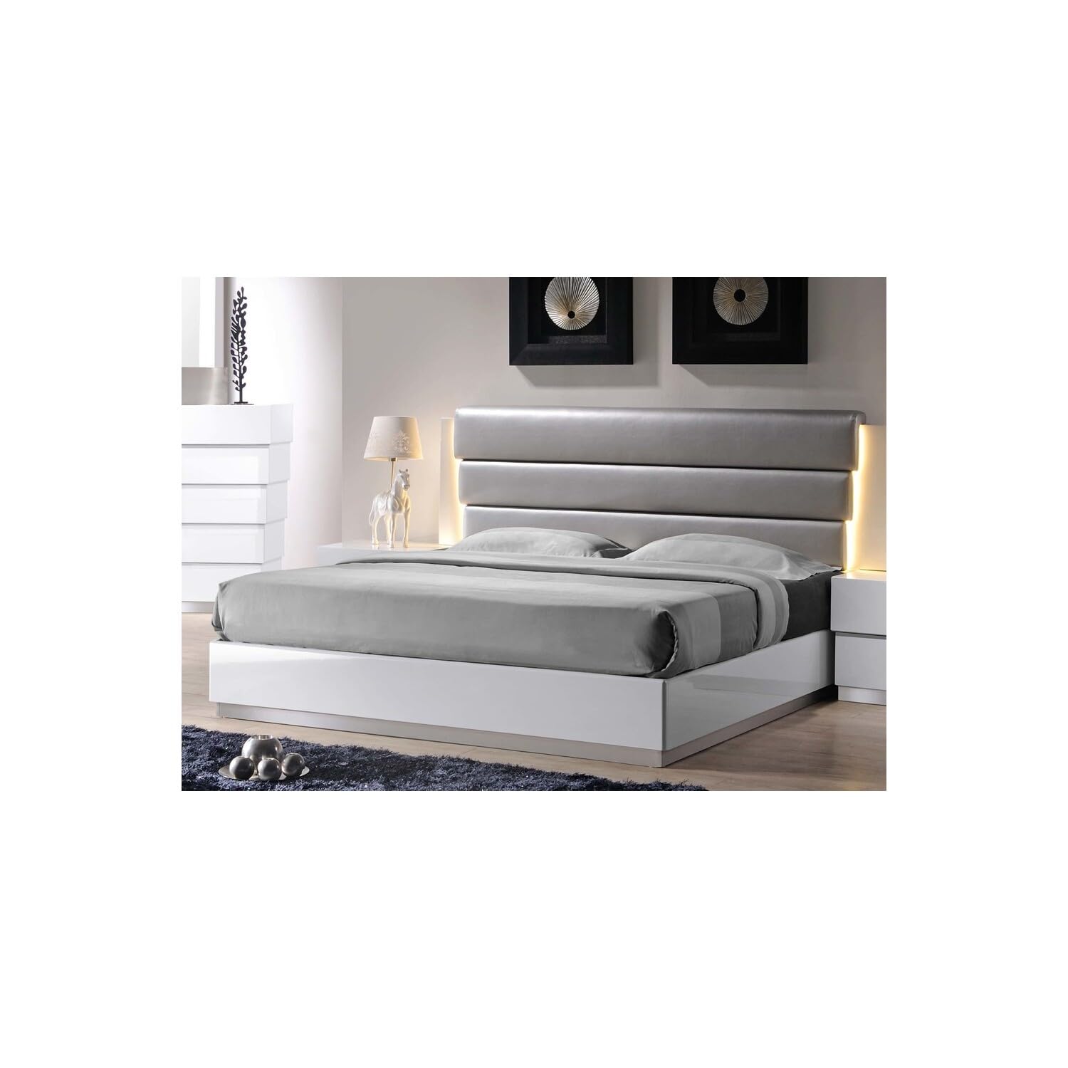 Best Master Florence Faux Leather Cal King Platform Bed In White/Gray