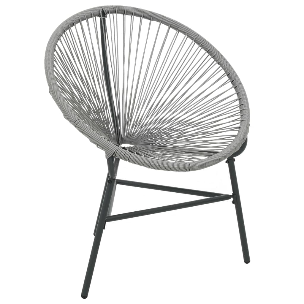 vidaXL Gray Moon Chair - Poly Rattan Patio Furniture - Water-Resistant Outdoor Chair with Powder-Coated Steel Frame for Garden and Patio