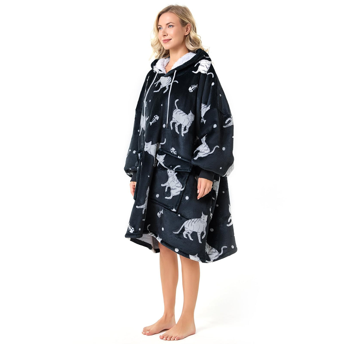 Oversized Wearable Blanket Hoodie For Women, Thick Sherpa Fleece Sweatshirt Blanket With Sleeves, Fuzzy Cozy Big Hooded Blanket