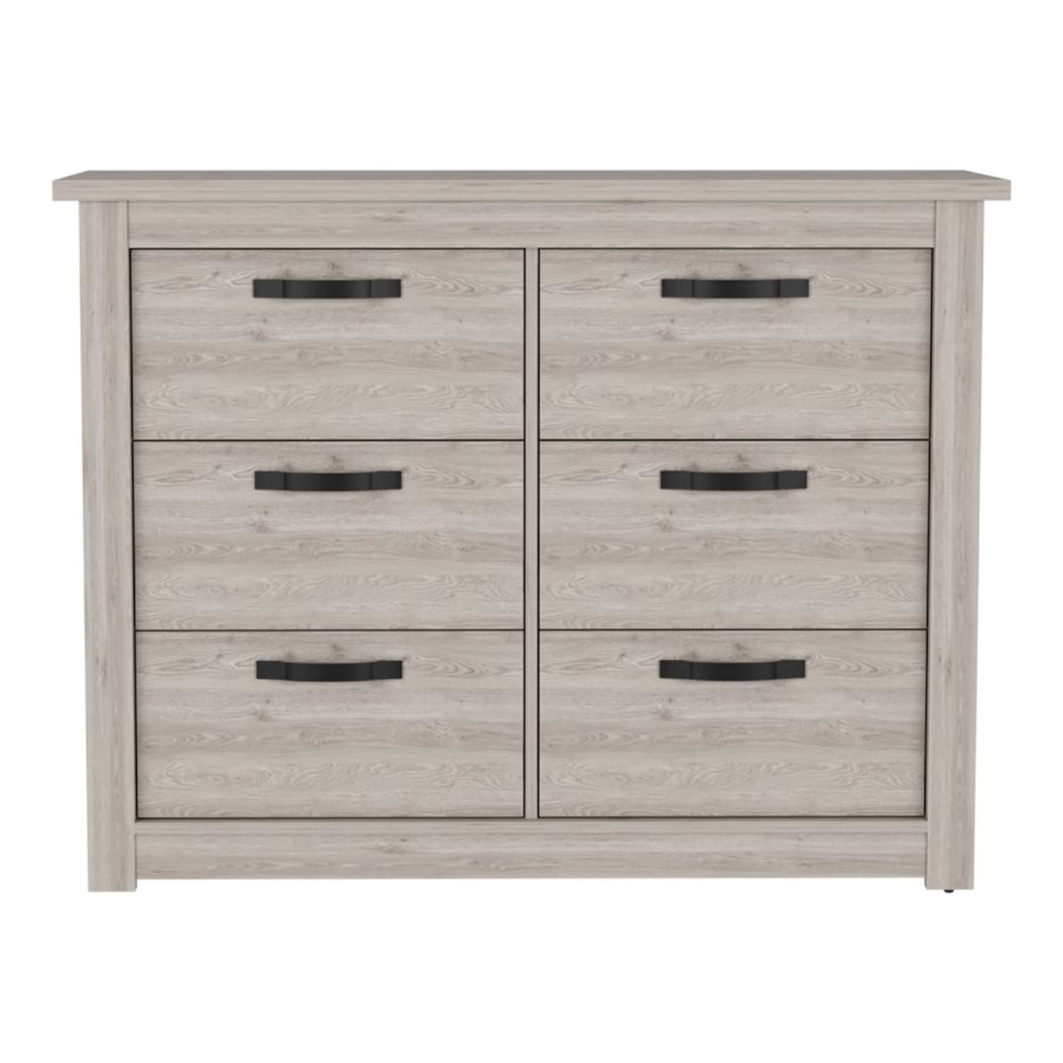 Galena 6 Drawer Double Dresser, 4 Legs, Superior Top, Metal Hardware, Light Gray