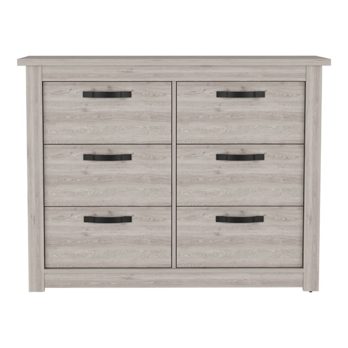 Galena 6 Drawer Double Dresser, 4 Legs, Superior Top, Metal Hardware, Light Gray