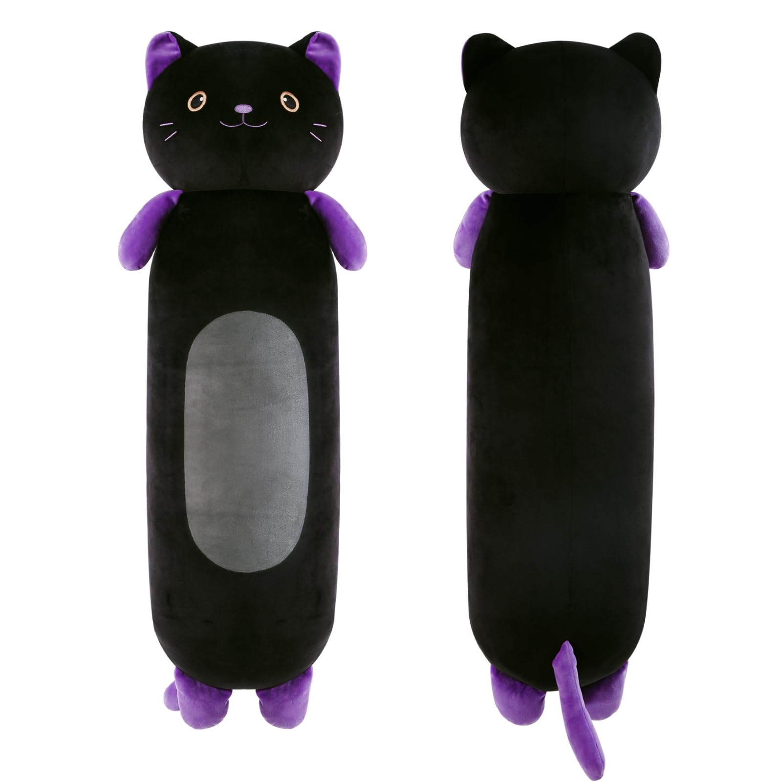 22    Long Cat Plush Body Pillow, Cute Black Cat Stuffed Animals, Lucky Kitty Squishy Soft Plushies Toy, Gifts For Kids Girls An